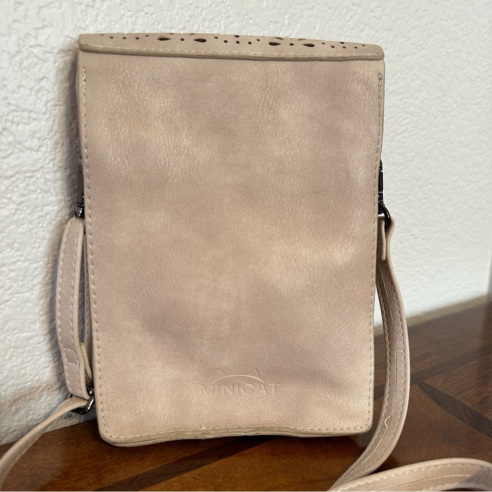 Minicat Synthetic Leather Satchel Crossbody Tan Bag View 3